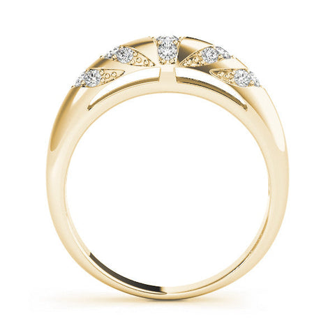 Yellow gold Round Diamond Channel Set Curved Band with Bezel Setting