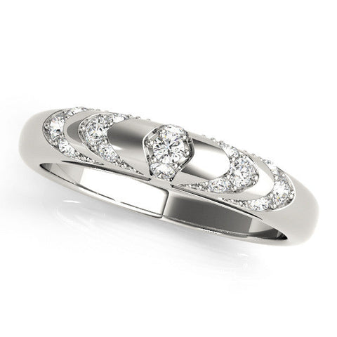 White gold Round Diamond Channel Set Curved Band with Bezel Setting