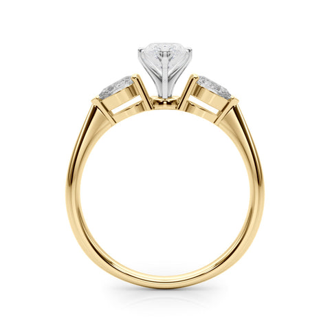 Yellow gold Three-Stone Marquise Diamond Ring with Pear Side Stones on a Platinum Band with Four-Prong Setting