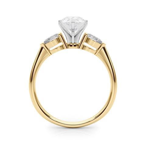 Yellow gold Three-Stone Pear Diamond Ring with Pear Side Stones on a Platinum Band with Four-Prong Setting