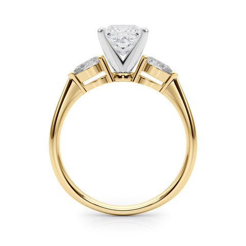 Yellow gold Three-Stone Princess Diamond Ring with Pear Side Stones on a Platinum Band with Four-Prong Setting