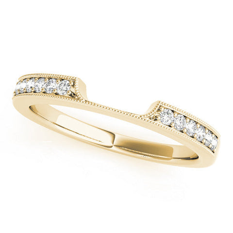 Yellow gold Round Cut Pavé Diamond Contour Band with Milgrain Detailing
