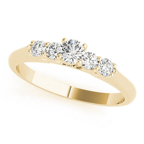 Yellow gold Pear Cut Five-Stone Prong Set Diamond Ring with Classic Band
