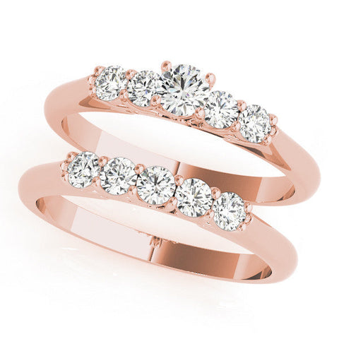Rose gold Pear Cut Five-Stone Prong Set Diamond Ring with Classic Band