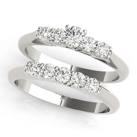 Platinum Round Cut Five-Stone Prong Set Diamond Ring with Classic Band