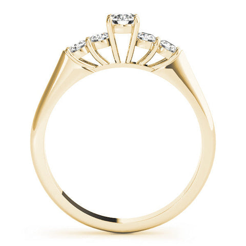 Yellow gold Pear Cut Five-Stone Prong Set Diamond Ring with Classic Band