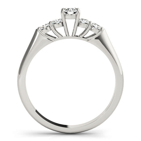 Platinum Round Cut Five-Stone Prong Set Diamond Ring with Classic Band