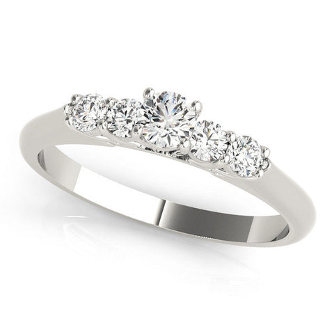 Platinum Round Cut Five-Stone Prong Set Diamond Ring with Classic Band