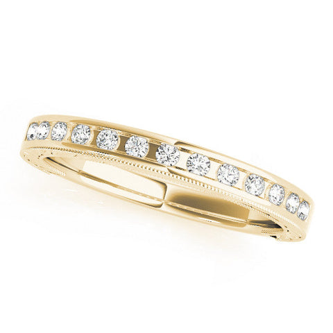 Yellow gold Channel Set Round Diamond Milgrain Edge Wedding Band