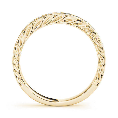 Yellow gold Channel Set Round Diamond Milgrain Edge Wedding Band