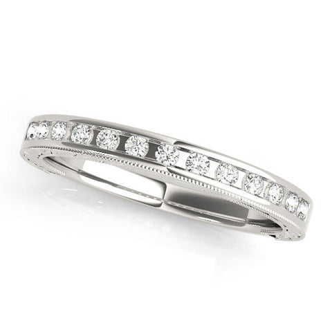 White gold Channel Set Round Diamond Milgrain Edge Wedding Band