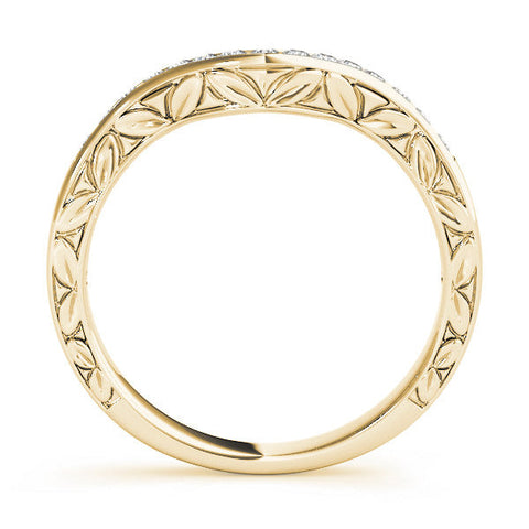 Yellow gold Round Cut Channel Set Wave Band with Pavé Setting