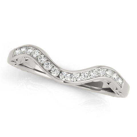 White gold Round Cut Channel Set Wave Band with Pavé Setting