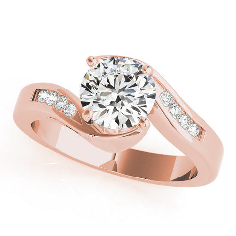 Rose gold Round Solitaire Twist Band with Channel Set Diamonds and Four-Prong Setting