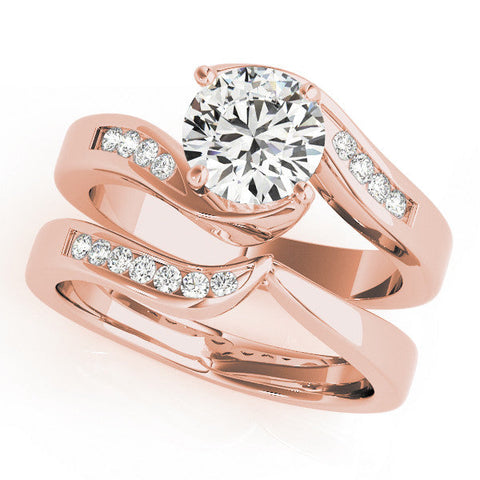 Rose gold Round Solitaire Twist Band with Channel Set Diamonds and Four-Prong Setting