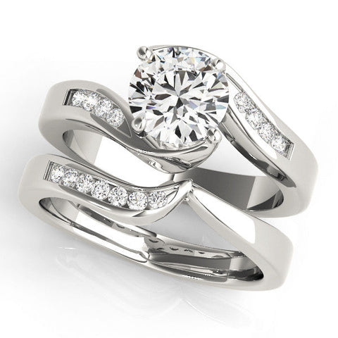 Platinum Round Solitaire Twist Band with Channel Set Diamonds and Four-Prong Setting