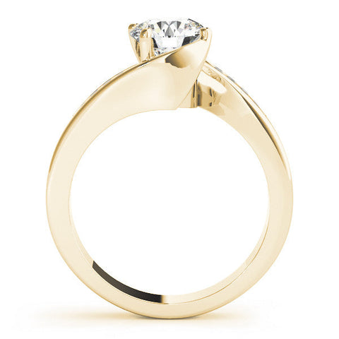 Yellow gold Round Solitaire Twist Band with Channel Set Diamonds and Four-Prong Setting