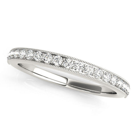 White gold Round Diamond Pavé Set Milgrain Wedding Band