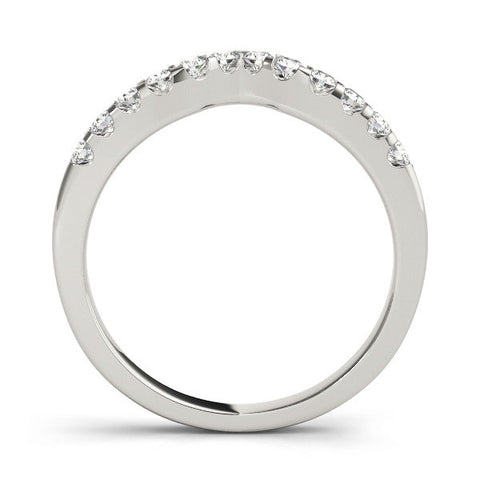Silver Curved Diamond Half Eternity Ring with Round Cut Stones and Shared Prong Setting