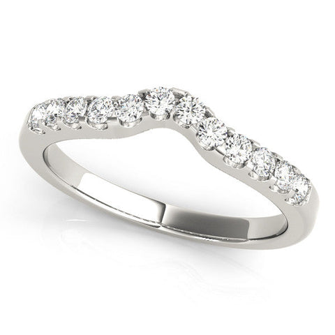 White gold Curved Diamond Half Eternity Ring with Round Cut Stones and Shared Prong Setting