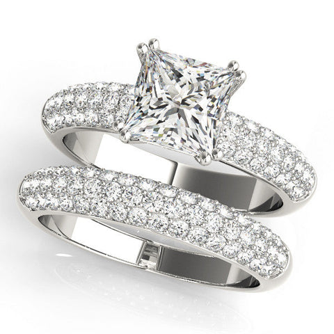 White gold Princess Cut Pave Diamond Engagement Ring with Channel Set Band and Four-Prong Setting