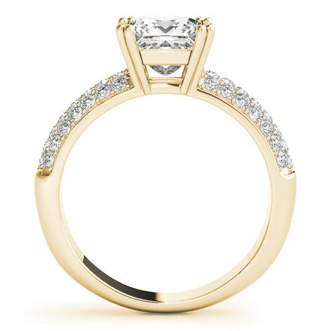 Yellow gold Princess Cut Pave Diamond Engagement Ring with Channel Set Band and Four-Prong Setting