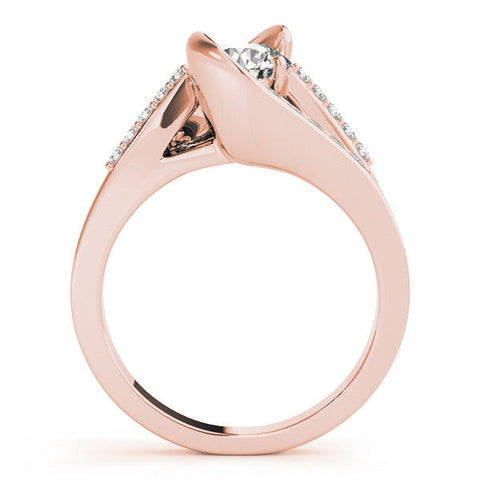Rose gold Heart Solitaire Bypass Diamond Engagement Ring with Channel-Set Band and Four-Prong Setting
