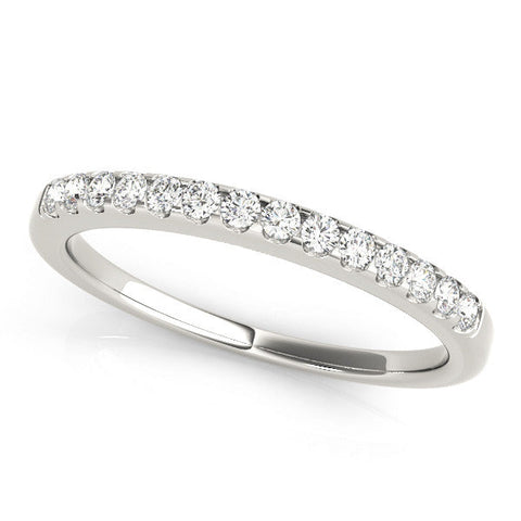 White gold Round Diamond Half Eternity Band with Pavé Setting and Shared Prong