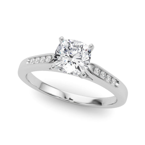Silver Cushion Cut Channel Set Solitaire Engagement Ring with Four-Prong Setting