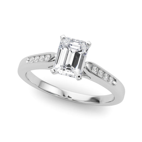 Silver Radiant Cut Channel Set Solitaire Engagement Ring with Four-Prong Setting