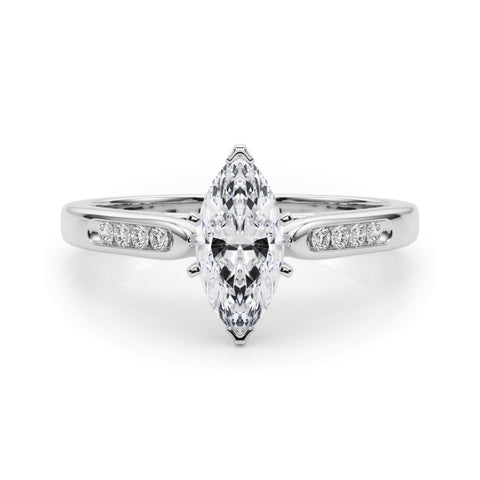 Silver Marquise Cut Channel Set Solitaire Engagement Ring with Four-Prong Setting
