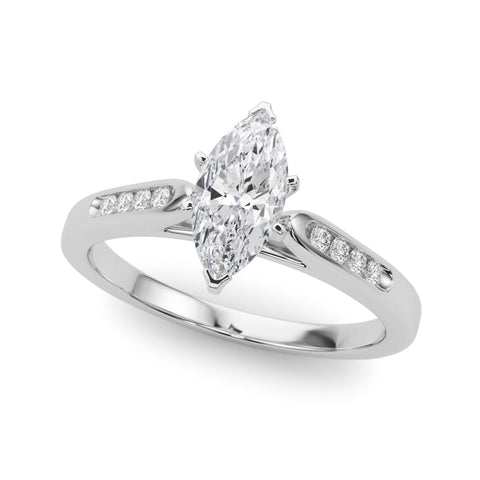 Silver Marquise Cut Channel Set Solitaire Engagement Ring with Four-Prong Setting