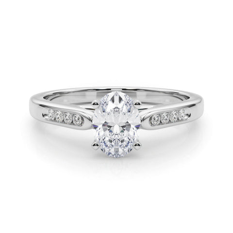 Silver Oval Cut Channel Set Solitaire Engagement Ring with Four-Prong Setting