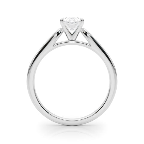 Silver Oval Cut Channel Set Solitaire Engagement Ring with Four-Prong Setting