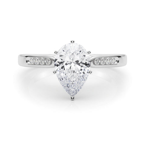 Silver Pear Cut Channel Set Solitaire Engagement Ring with Four-Prong Setting