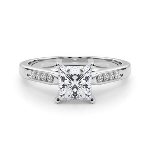 Silver Princess Cut Channel Set Solitaire Engagement Ring with Four-Prong Setting