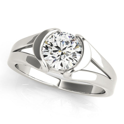 Platinum Round Brilliant Solitaire Bezel Set Split Shank Engagement Ring