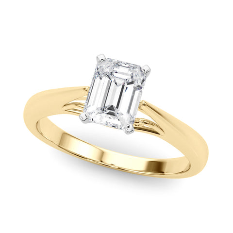 Yellow gold Radiant Solitaire Diamond Engagement Ring with Cathedral Setting and Four-Prong Mount on a Classic Band