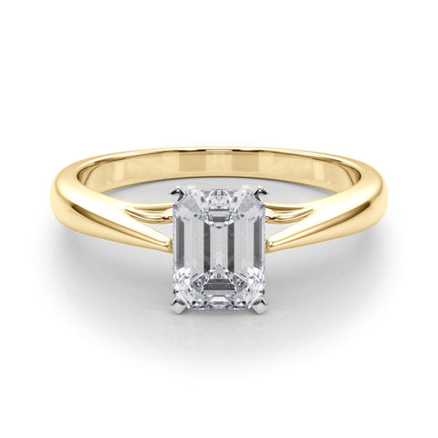 Yellow gold Radiant Solitaire Diamond Engagement Ring with Cathedral Setting and Four-Prong Mount on a Classic Band