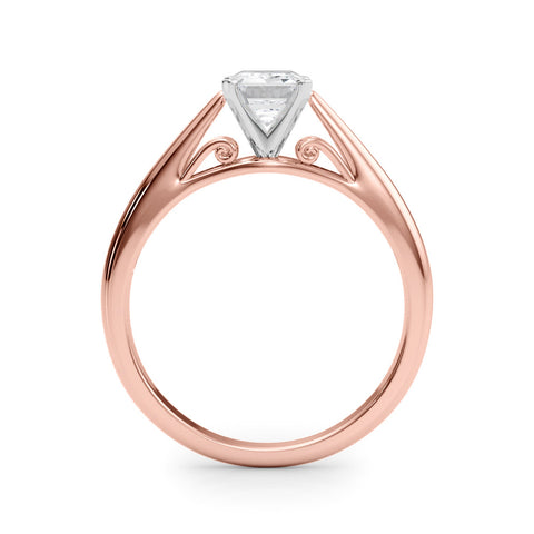 Rose gold Radiant Solitaire Diamond Engagement Ring with Cathedral Setting and Four-Prong Mount on a Classic Band