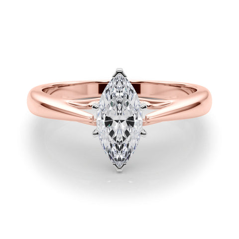 Rose gold Marquise Solitaire Diamond Engagement Ring with Cathedral Setting and Four-Prong Mount on a Classic Band