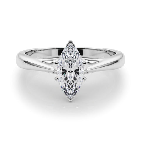 Platinum Marquise Solitaire Diamond Engagement Ring with Cathedral Setting and Four-Prong Mount on a Classic Band