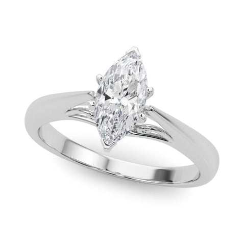 Platinum Marquise Solitaire Diamond Engagement Ring with Cathedral Setting and Four-Prong Mount on a Classic Band