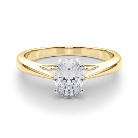 Yellow gold Oval Solitaire Diamond Engagement Ring with Cathedral Setting and Four-Prong Mount on a Classic Band