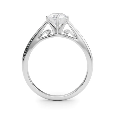 Platinum Pear Solitaire Diamond Engagement Ring with Cathedral Setting and Four-Prong Mount on a Classic Band