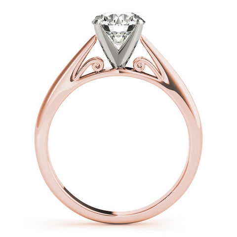 Rose gold Heart Solitaire Diamond Engagement Ring with Cathedral Setting and Four-Prong Mount on a Classic Band