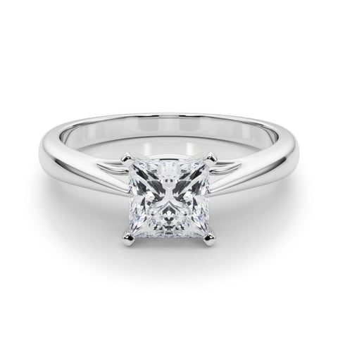 Platinum Princess Solitaire Diamond Engagement Ring with Cathedral Setting and Four-Prong Mount on a Classic Band