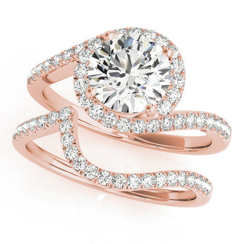Rose gold Round Halo Twist Band Solitaire Prong Setting Ring