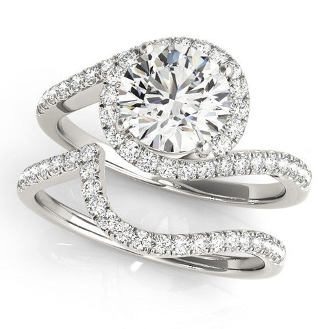 Platinum Round Halo Twist Band Solitaire Prong Setting Ring