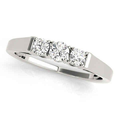 Platinum Three-Stone Round Cut Diamond Channel Set Band with Prong Setting